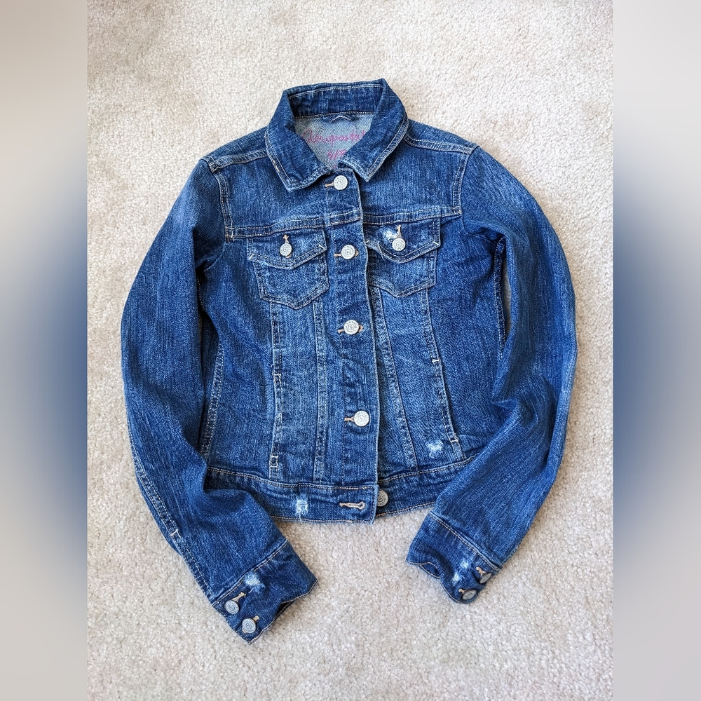 Aeropostale Denim Jean Jacket Women's S/P Blue Button Up Distressed Cotton